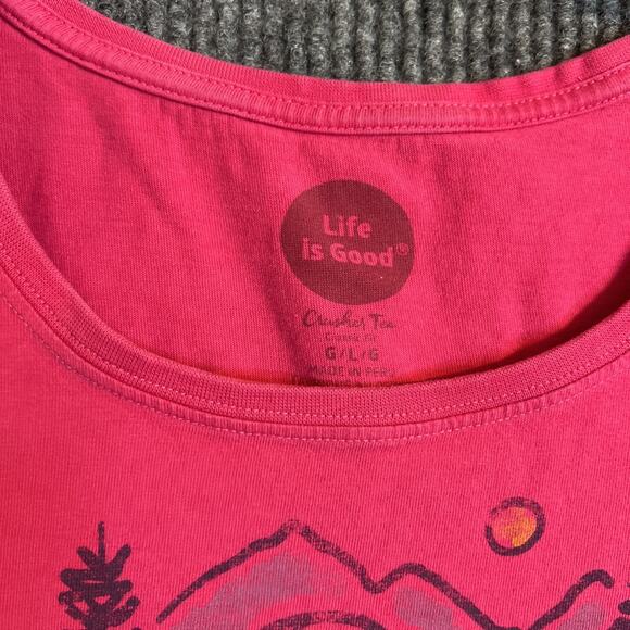 Life Is Good Womens Crusher Tee Size Large Pink Campground Scene Short Sleeve - Picture 5 of 8